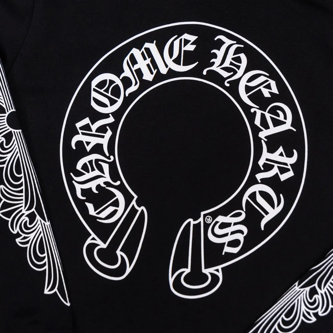 P270 Chrome Hearts/Chrome Hearts 25 Horseshoe Scroll Printed Cross Flower Arm Zipper Hooded Sweatshirt Cardigan Jacket Made of 440g high weight pure cotton terry fabric Correct hardware Uniform couple style for men and women Color: Black Size: S-XL (Picture 9)